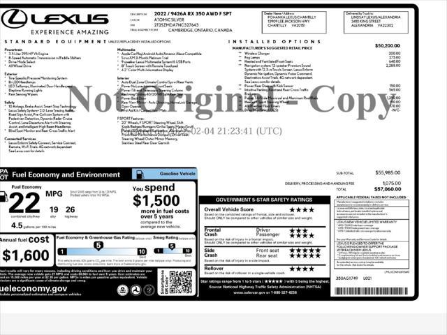 used 2022 Lexus RX 350 car, priced at $35,295