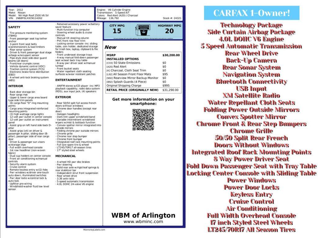 used 2012 Nissan NV Cargo car, priced at $10,995