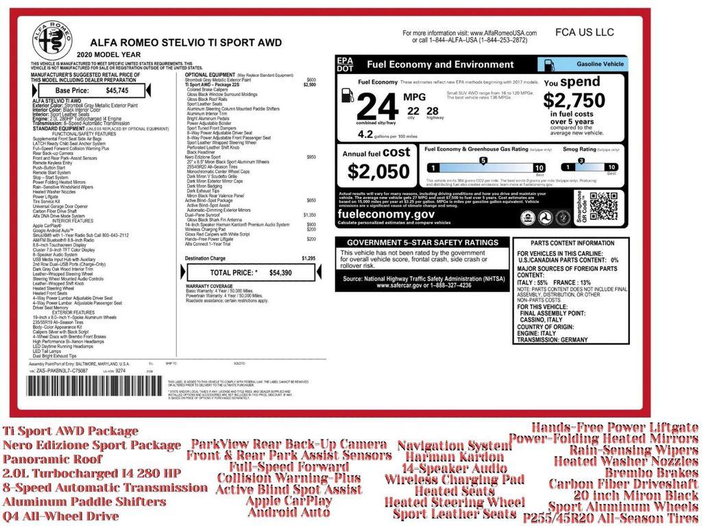 used 2020 Alfa Romeo Stelvio car, priced at $19,995