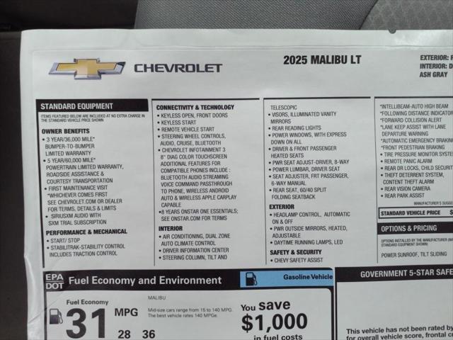 new 2025 Chevrolet Malibu car, priced at $27,540