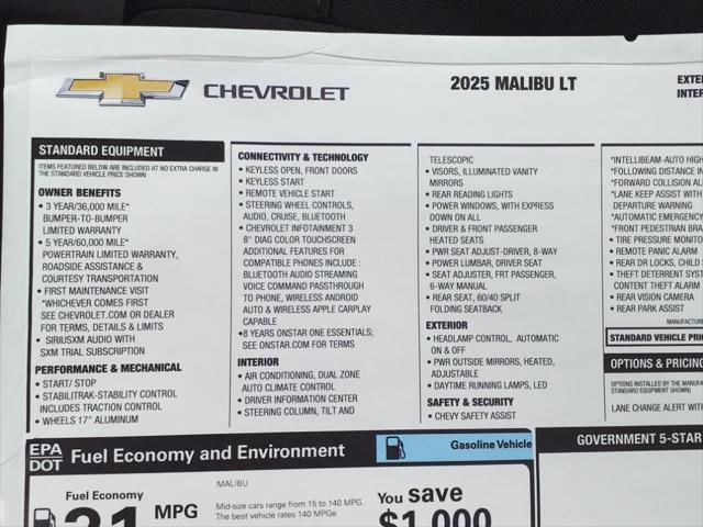 new 2025 Chevrolet Malibu car, priced at $26,045