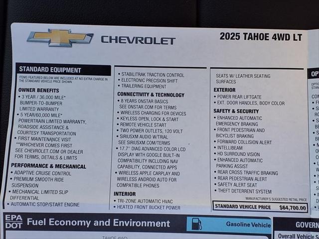 new 2025 Chevrolet Tahoe car, priced at $70,218