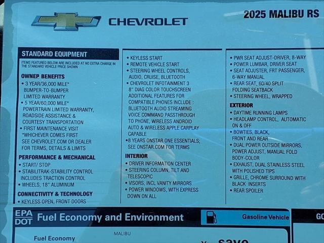 new 2025 Chevrolet Malibu car, priced at $26,540