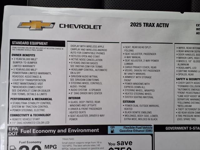 new 2025 Chevrolet Trax car, priced at $26,240