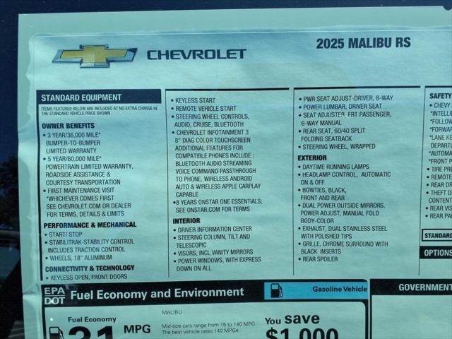 new 2025 Chevrolet Malibu car, priced at $26,045