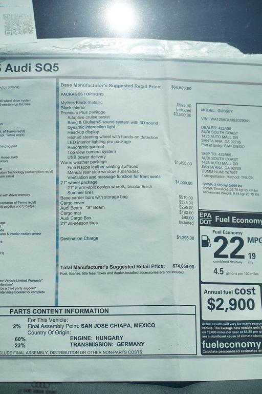 new 2025 Audi SQ5 car, priced at $74,050