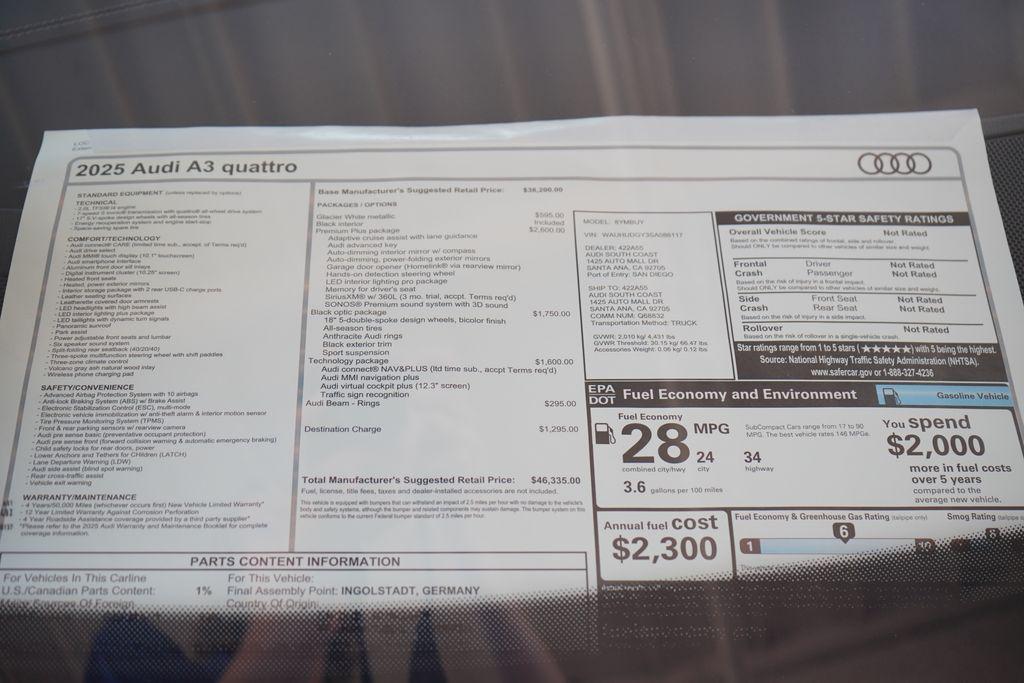 new 2025 Audi A3 car, priced at $46,335