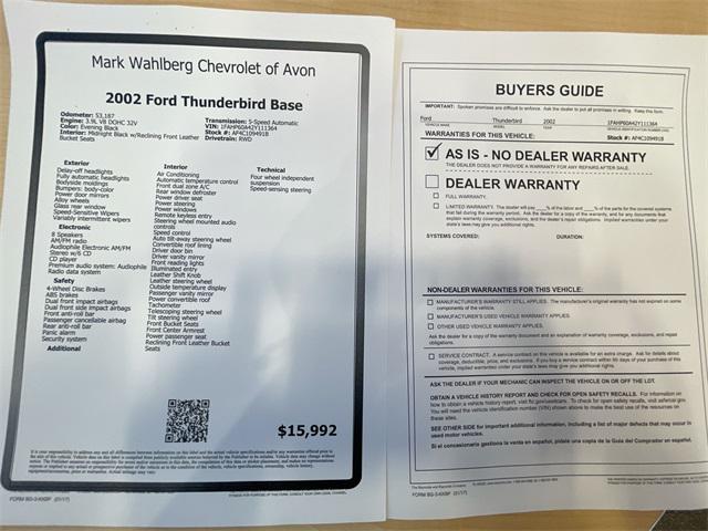 used 2002 Ford Thunderbird car, priced at $15,992