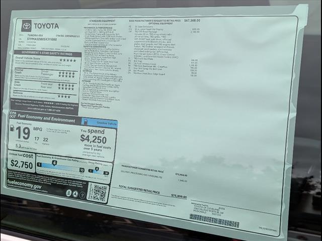 new 2025 Toyota Tundra car, priced at $75,899