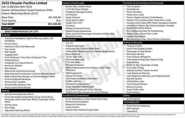 used 2022 Chrysler Pacifica car, priced at $36,624