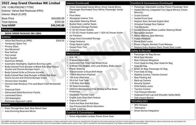 used 2022 Jeep Grand Cherokee WK car, priced at $29,500