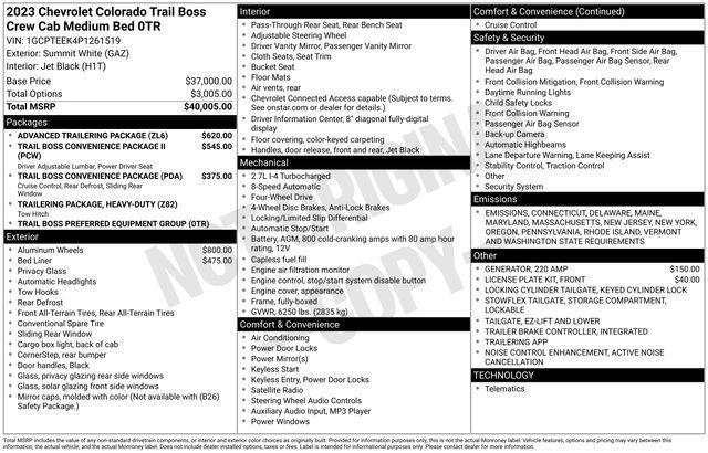 used 2023 Chevrolet Colorado car, priced at $37,976