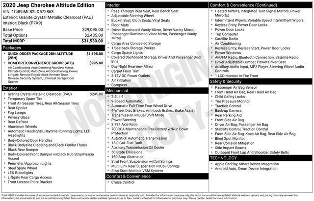 used 2020 Jeep Cherokee car, priced at $18,664