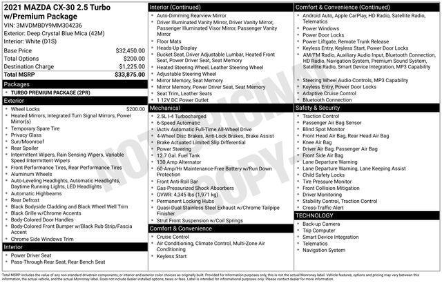 used 2021 Mazda CX-30 car, priced at $17,919