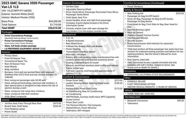 used 2023 GMC Savana 3500 car, priced at $45,995