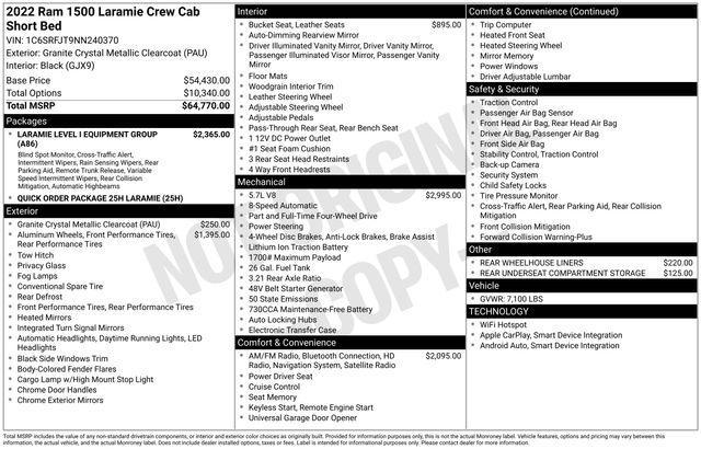 used 2022 Ram 1500 car, priced at $37,838