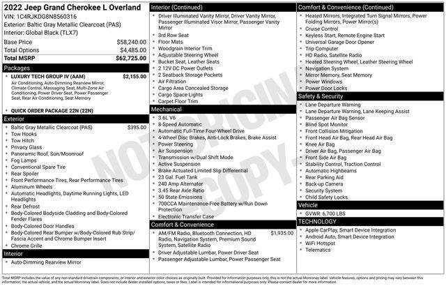 used 2022 Jeep Grand Cherokee L car, priced at $37,338