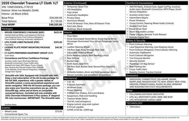 used 2020 Chevrolet Traverse car, priced at $24,738
