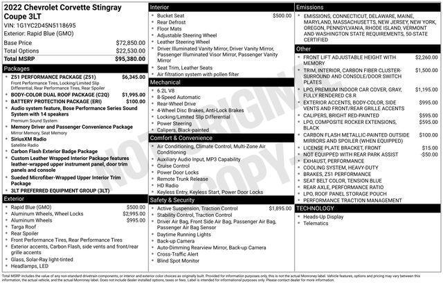 used 2022 Chevrolet Corvette car, priced at $71,950