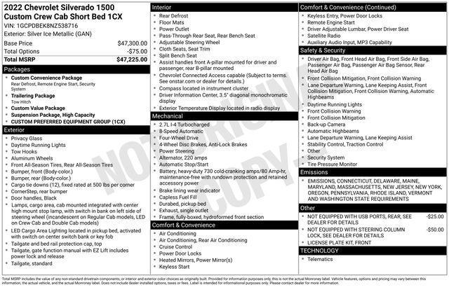 used 2022 Chevrolet Silverado 1500 car, priced at $33,290