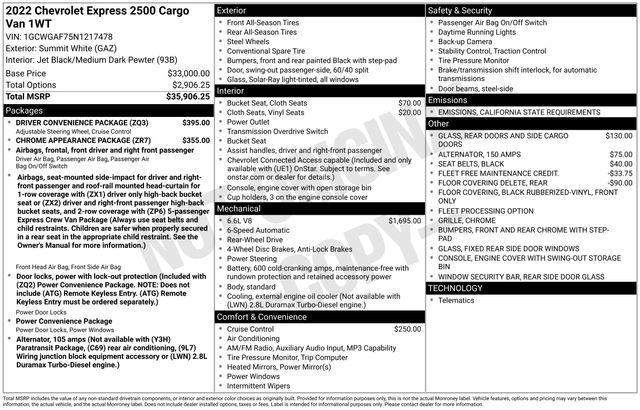 used 2022 Chevrolet Express 2500 car, priced at $35,268
