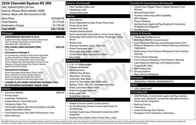 new 2026 Chevrolet Equinox car, priced at $35,253