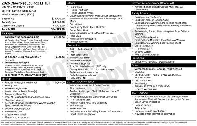 new 2026 Chevrolet Equinox car, priced at $31,614