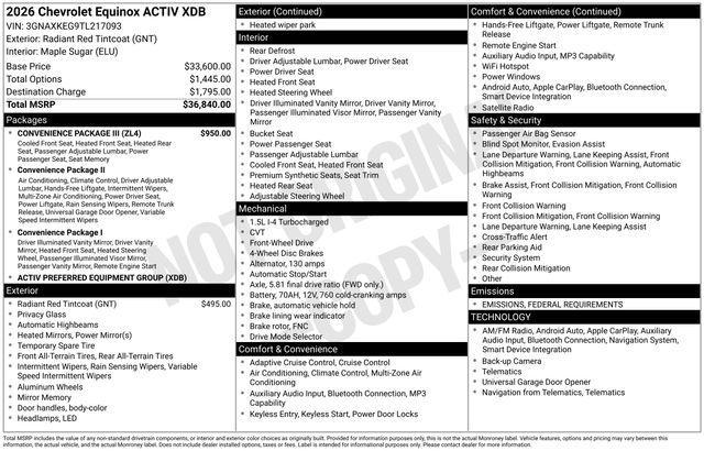 new 2026 Chevrolet Equinox car, priced at $31,614