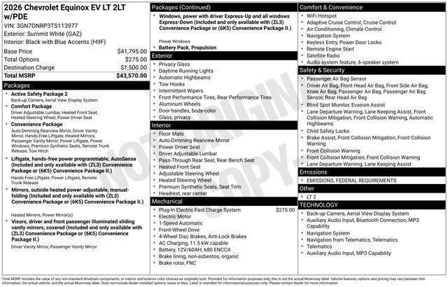 new 2026 Chevrolet Equinox EV car, priced at $38,995