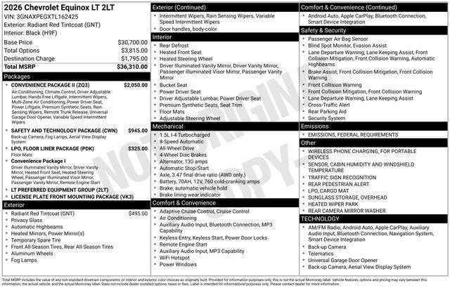 new 2026 Chevrolet Equinox car, priced at $32,295