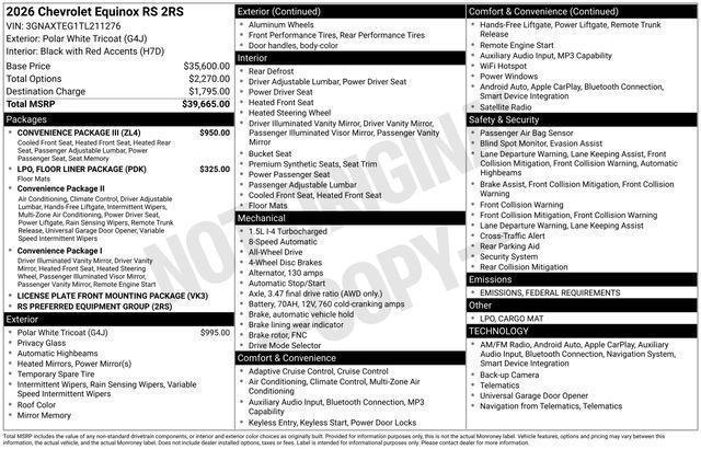 new 2026 Chevrolet Equinox car, priced at $34,185