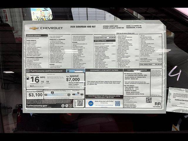 new 2026 Chevrolet Suburban car, priced at $87,176