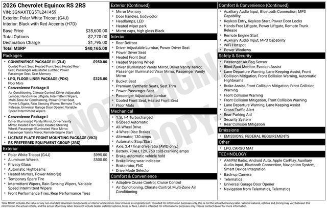 new 2026 Chevrolet Equinox car, priced at $36,149