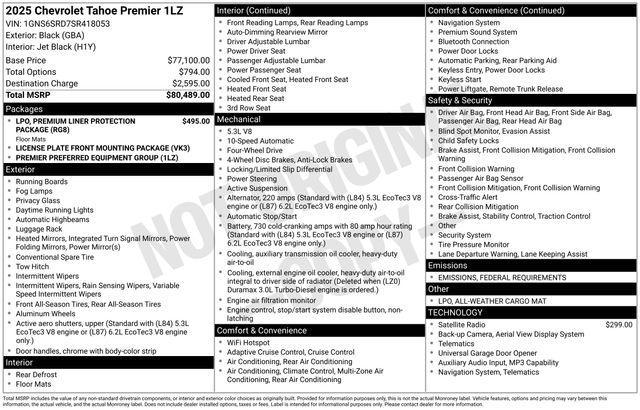 new 2025 Chevrolet Tahoe car, priced at $74,660