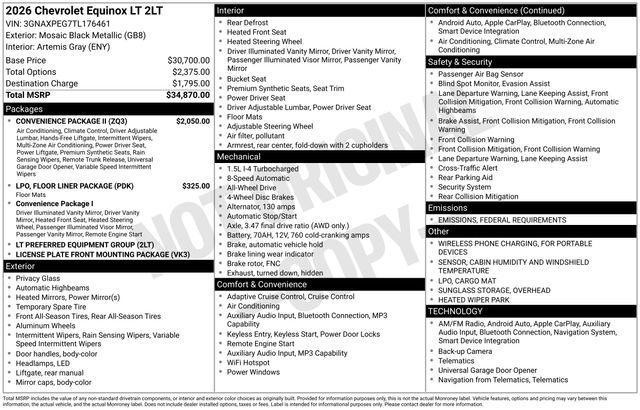 new 2026 Chevrolet Equinox car, priced at $34,995