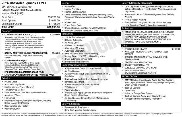 new 2026 Chevrolet Equinox car, priced at $33,031