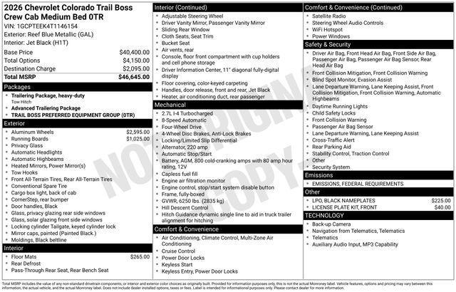 new 2026 Chevrolet Colorado car, priced at $42,678