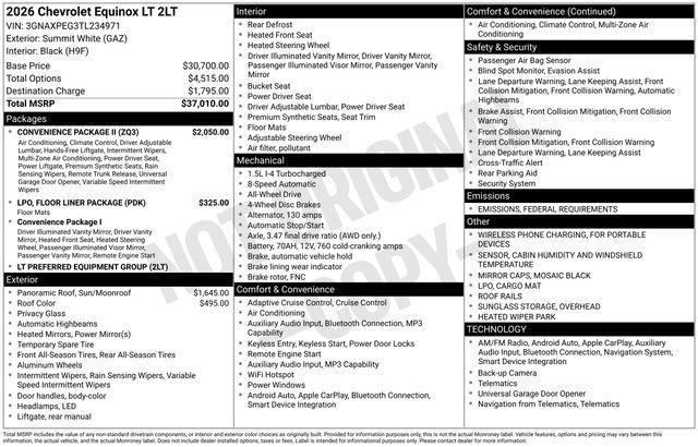 new 2026 Chevrolet Equinox car, priced at $34,303