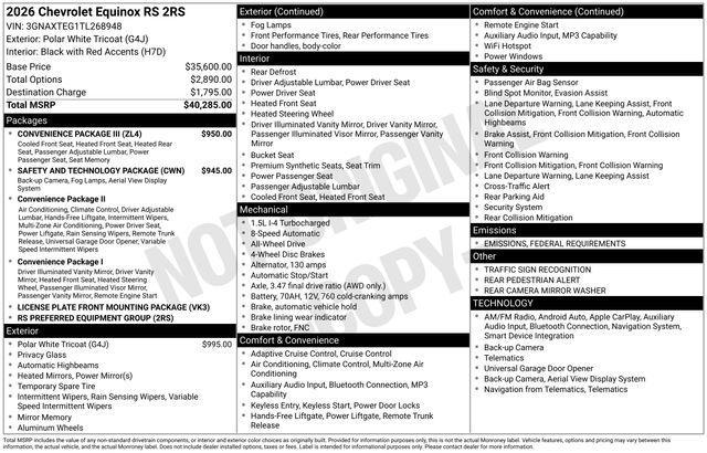 new 2026 Chevrolet Equinox car, priced at $36,257