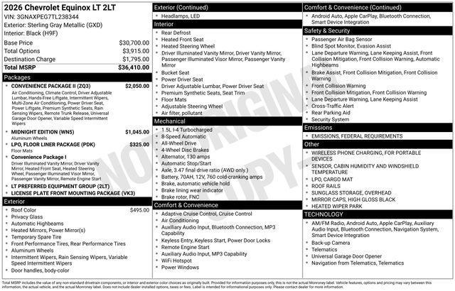 new 2026 Chevrolet Equinox car, priced at $33,769