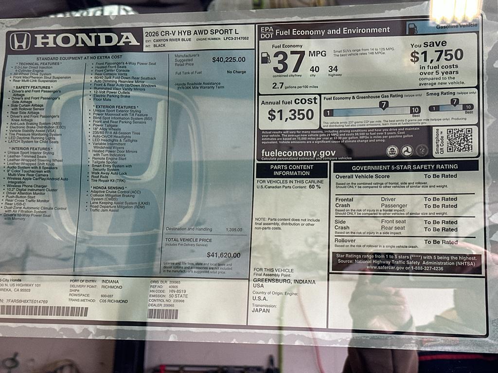 new 2026 Honda CR-V Hybrid car, priced at $41,620