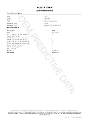 new 2025 Honda Prologue car, priced at $45,595