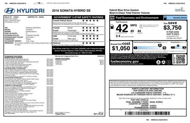 used 2016 Hyundai Sonata Hybrid car, priced at $5,900