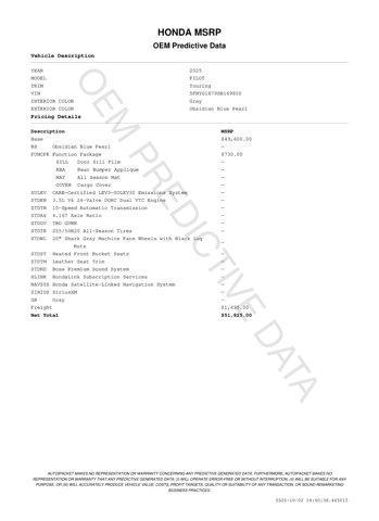 new 2025 Honda Pilot car, priced at $50,025