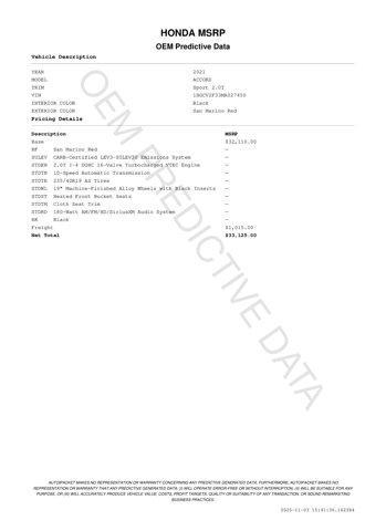 used 2021 Honda Accord car, priced at $27,874