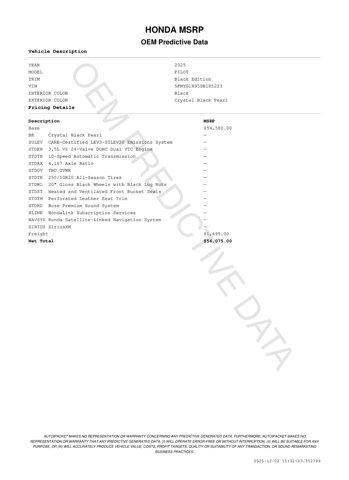 new 2025 Honda Pilot car, priced at $53,530