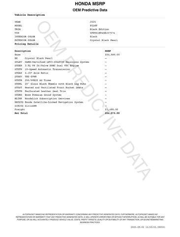 new 2025 Honda Pilot car, priced at $56,983