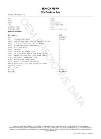 new 2025 Honda Pilot car, priced at $54,930