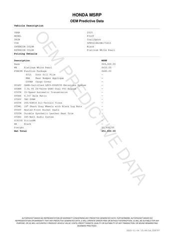 new 2025 Honda Pilot car, priced at $50,030