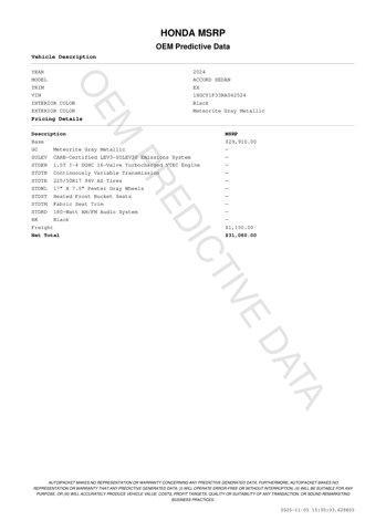 used 2024 Honda Accord car, priced at $27,286